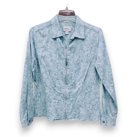 Christopher & Banks Printed Floral Denim Stretch Zip Jacket Medium - Picture 1 of 5